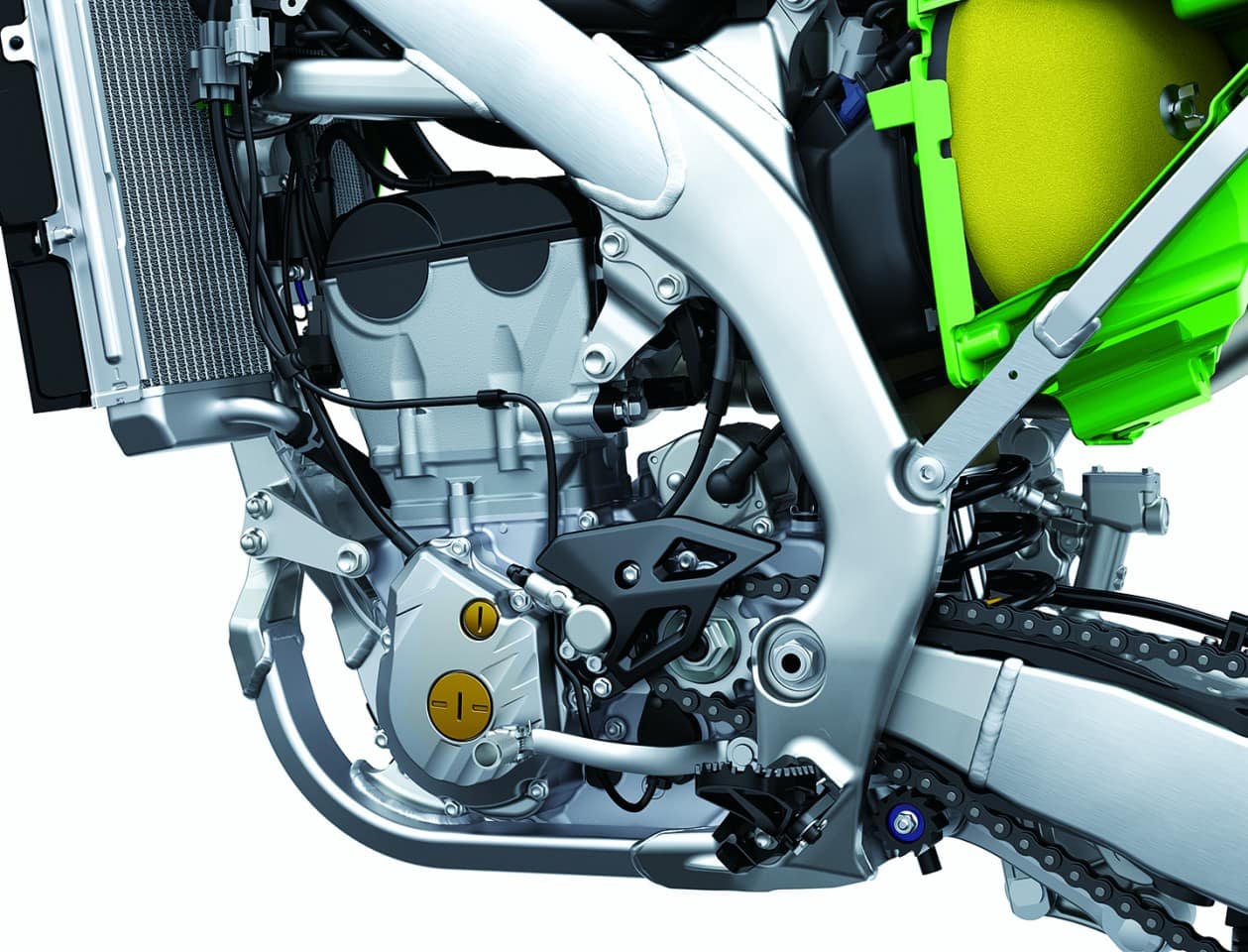 Der Motor der KX250 ist eine komplette Neukonstruktion