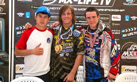 Die Top 3 in der 125ccm-Klasse: Jeremy Seewer, Weltmeister Joseph Savatgy und Chris Alldredge