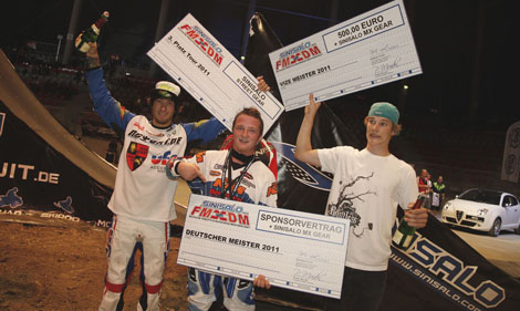 Die Top3 der Deutschen FMX Meisterschaft 2011: Mike Plümacher, Hannes Ackermann und Kai Haase