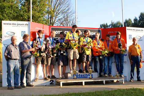 Siegerpodium der Quad-Klasse mit Teams aus Deutschland (2.), Belgien (Europameister) und Holland (3.) 