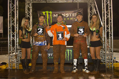Die Top 3 der Klasse SX Lites: Luke Styke (2.), Matt Moss (1.) und Brendan Harrison (3.)