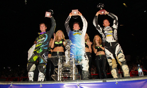 Podium mit Jake Weimer, Eli Tomac und Kyle Chisholm
