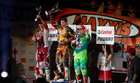 SX1-Tagespodium mit Cole Siebler (2.), Finalsieger Cyrille Coulon und Joaquim Rodrigues (3.)