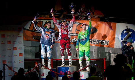 SX2-Tagespodium mit Dennis Ullrich, Tagessieger Austin Politelli und Dano Aulseybrook 