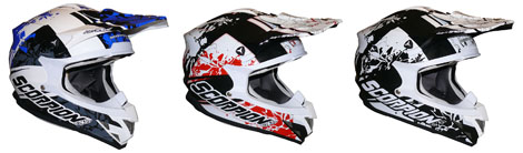 Die Helme der Serie Scorpion EXO EVO VX 15 in der Farbkombination „Air Wrap“
