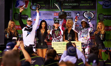 Die Top 3 von Anaheim 2: Chad Reed, Sieger Ryan Villopoto und James Stewart