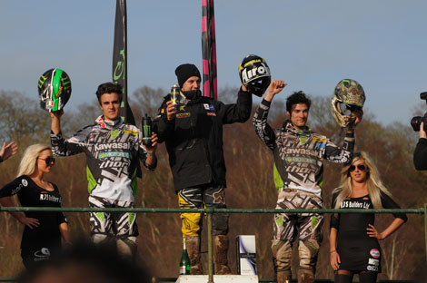 Die Top 3 der MX1-Klasse: Gautier Paulin, MX1-Gesamtsieger Clement Desalle und Xavier Boog