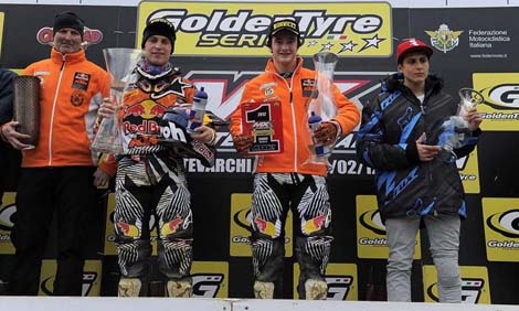 Jeremy Van Horebeek, Jeffrey Herlings und Ivo Monticelli standen nach dem MX2-Wertungslauf auf dem Podium