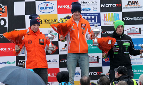 Die Top 3 der MX2-Klasse: Jeremy van Horebeek, Tagessieger Jeffrey Herlings und Joel Roelants.