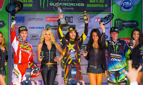 Die Top 3 der Klasse SX-Lites in Indianapolis: Justin Barcia, Tagessieger Blake Wharton und Darryn Durham.