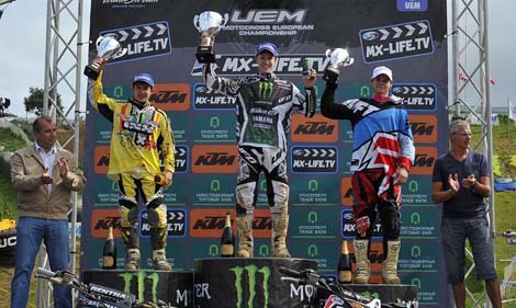 Die Top 3 des Tages in Saint Jean d´Angely: Jeremy Seewer, Tagessieger Mel Pocock und Stefan K. Olsen.
