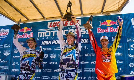 Die Top 3 des Tages in der 250ccm-Klasse: Justin Barcia, Tagessieger Eli Tomac und Ken Roczen.
