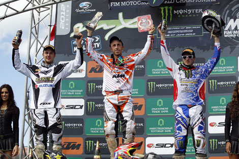 Die Top 3 in der Premiumklasse: Clement Desalle (2.), Tagessieger Antonio Cairoli und Christophe Pourcel (3.).