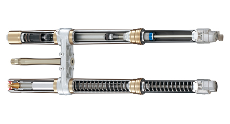 Die bei den beiden großen Suzukis zum Einsatz kommende Separate Function Fork (SFF) von Showa.