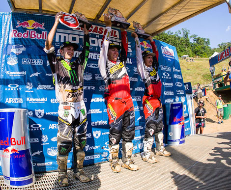 Die Top 3 in der 250er Klasse: Blake Baggett (2.), Tagessieger Eli Tomac und Justin Barcia (3.)