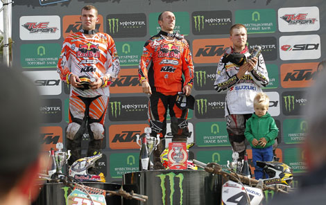 Die Top 3 von Lierop in der Königsklasse: Ken de Dycker (2.), Tagessieger Antonio Cairoli und Tanel Leok (3.)