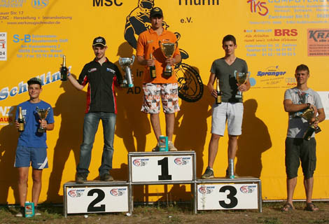 Die Top 5 der Quad-Konkurrenz: Jörg Knarr (4.), Joe Maessen (2.), Tagessieger Stefan Schreiber, Julian Haas (3.) und André Hoßfeld (5.)