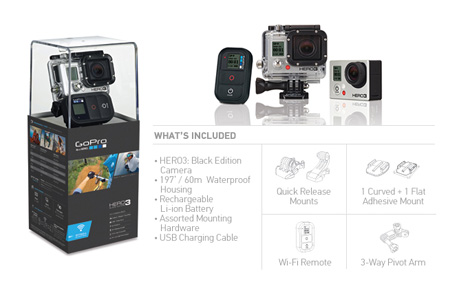 Der Lieferumfang der GoPro Hero3 Black Edition