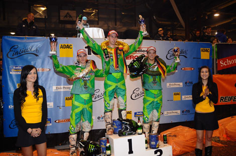 Komplett grünes Podium am Freitag: Sulivan Jaulin, Boris Maillard und Dominique Thury