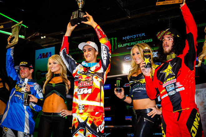 Ein gewohntes Bild: Wil Han, Marvin Musquin und Blake Wharton auf dem Podium.