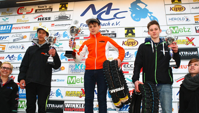 Das Tagespodium der Junioren: Martin Winter, Tagessieger Maurice Chanton  und Tom Oster (v.l.)