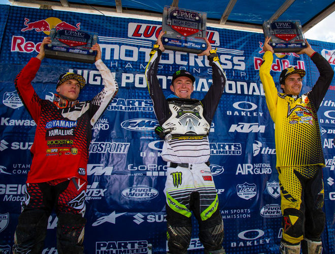 Die Top 3 der 250er Klasse auf dem Tagespodium von Mt. Morris: Jeremy Martin, Blake Baggett  und Jason Anderson (v.l.)