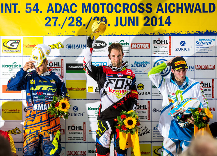 Zweimal das gleiche Bild auf dem Laufpodium: David Philippaerts, Max Nagl und Dennis Ullrich (v.l.)