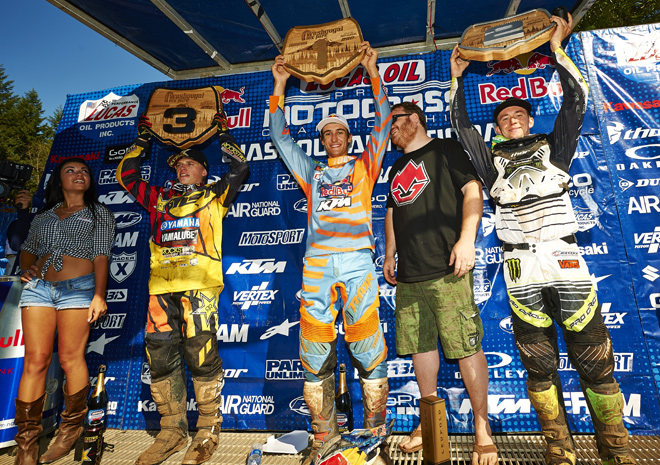 Das 250er Tagespodium des 2014er Washougal: Jeremy Martin, Marvin Musquin und Blake Baggett (v.l.)