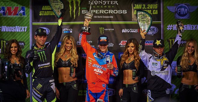 Das 250SX-Podium mit Tyler Bowers, Sieger Jessy Nelson und Zach Osborne (v.l.)