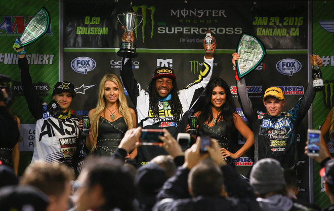 Die Top 3 der 250er in Oakland: Cooper Webb, Sieger Malcolm Stewart und Alex Martin (v.l.)