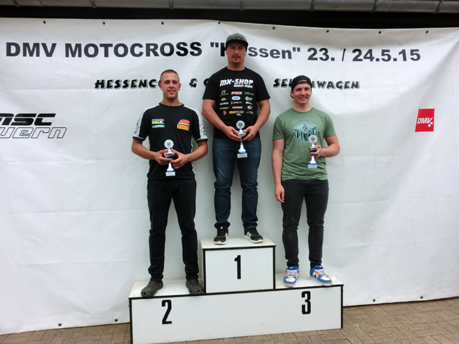 Die Top 3 der MX1-Klasse: Patrick Bender , Tagessieger Dario Dapor und Sören Strauß (v.l.)