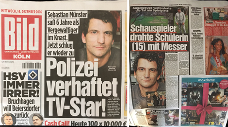 In der Bild Zeitung - Links die Titelseite, rechts der Artikel