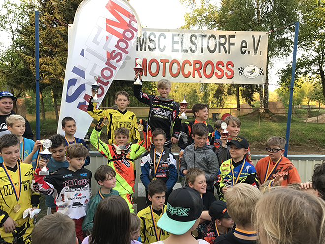 Das Tagespodium in der 65ccm-Klasse: Lasse Siegmund siegt vor Florian Brauns und Matti Schlahn.