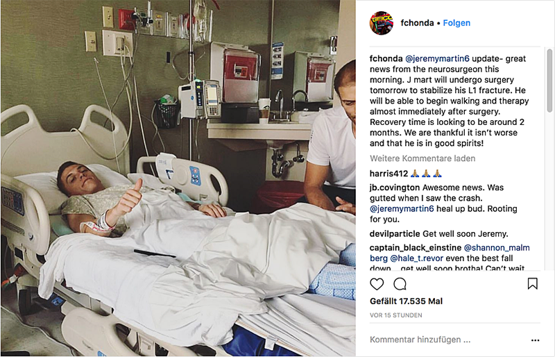 Sonntägliches Statement von GEIGO-Honda zu Jeremy Martins Verletzung auf Instagram.