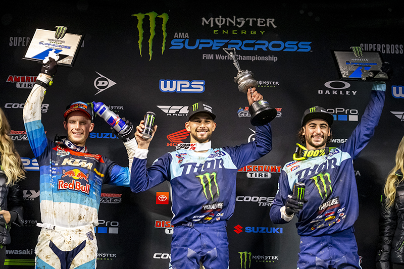 Top 3 der 250SX: Shane Mcelrath, Colt Nichols  und Dylan Ferrandis (v.l.)