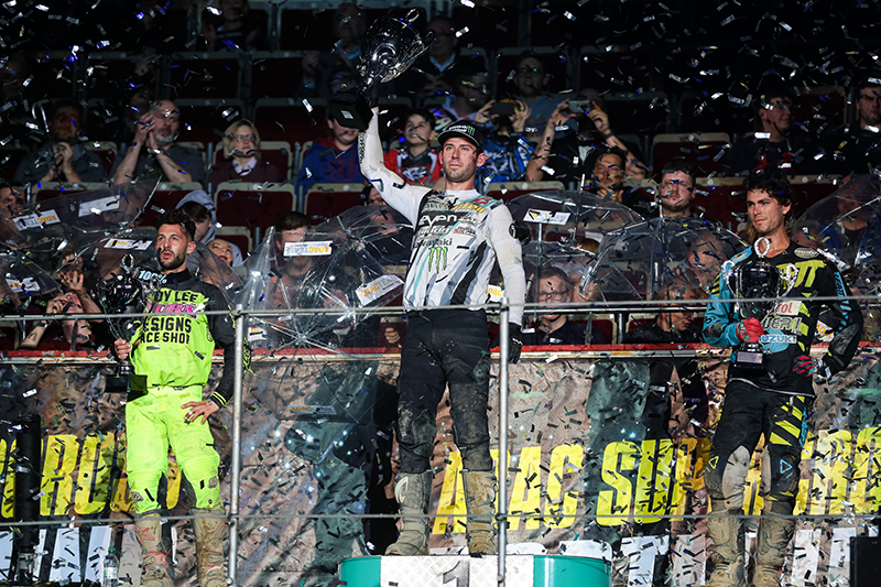Das Final-Podium der SX1 am Freitagabend: Valentin Teillet, Tyler Bowers  und Cole Martinez (v.l.)