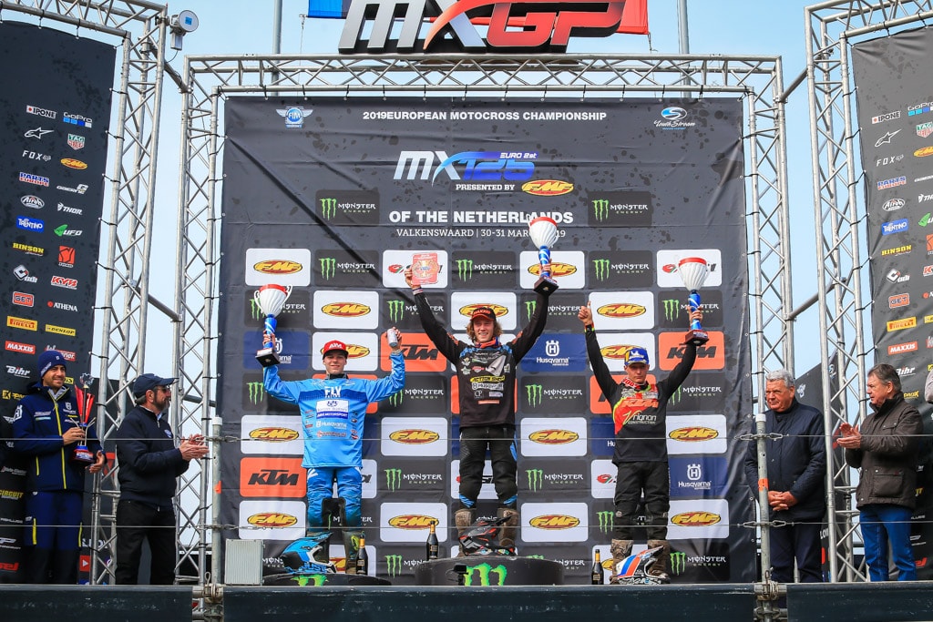 Tagespodium EMX125 mit Jorgen-Matthias Talviku, Mattia Guadagnini  und Tom Guyon (v.l.)
