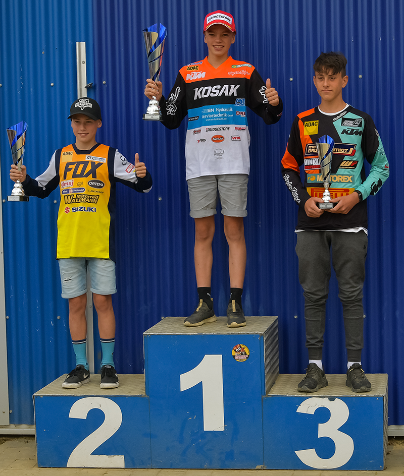 Das Tagespodium der DM 85 mit Maximilian Werner, Valentin Kees und Collin Wohnhas (v.l.)